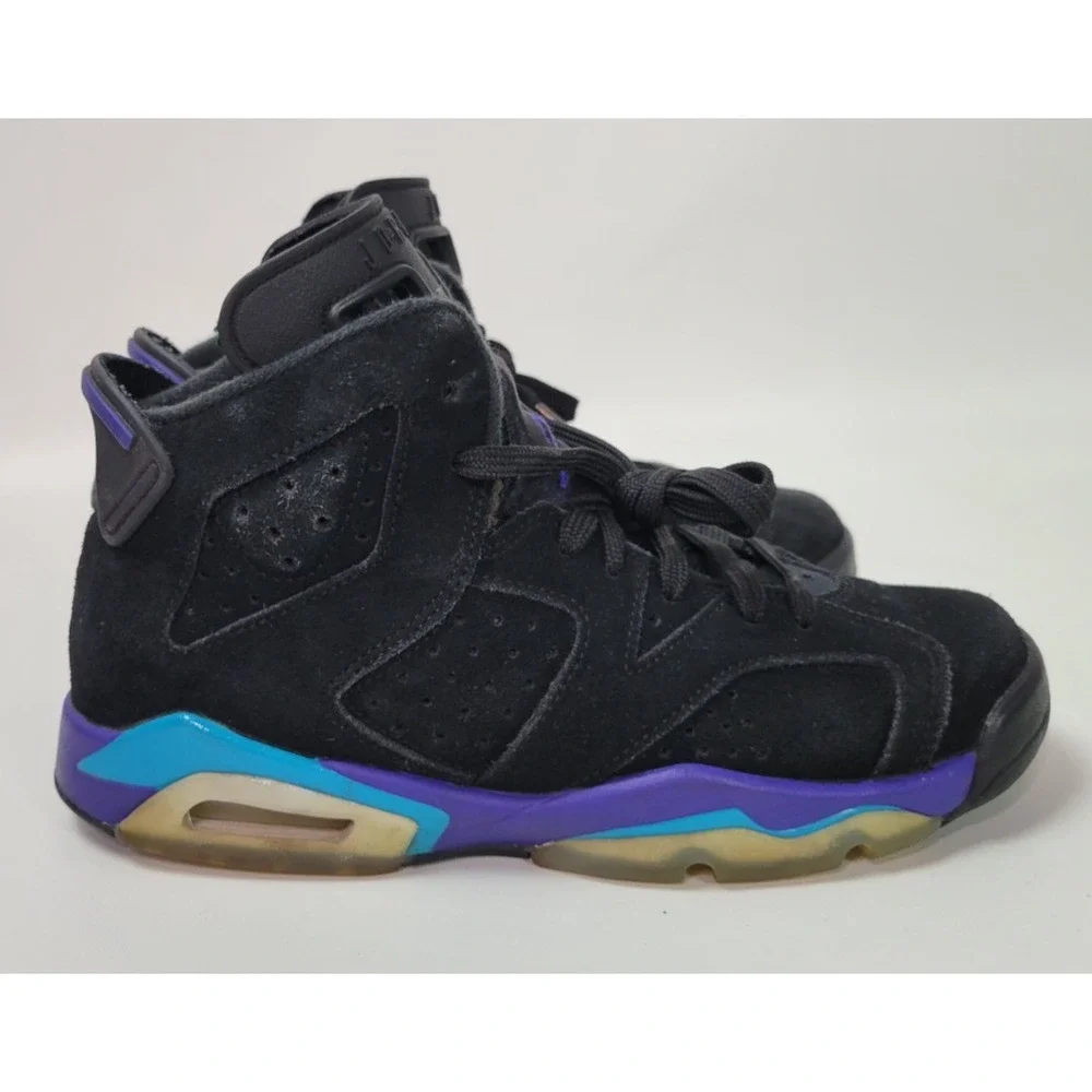 Nike Air Jordan 6 Retro Aqua Black Leather 384665-004 US 5.5Y